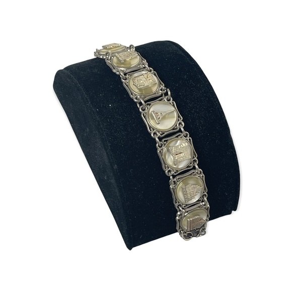 VTG silver PARIS FRANCE FRENCH Eiffel tower lucite link panel tourist bracelet - Picture 3 of 12